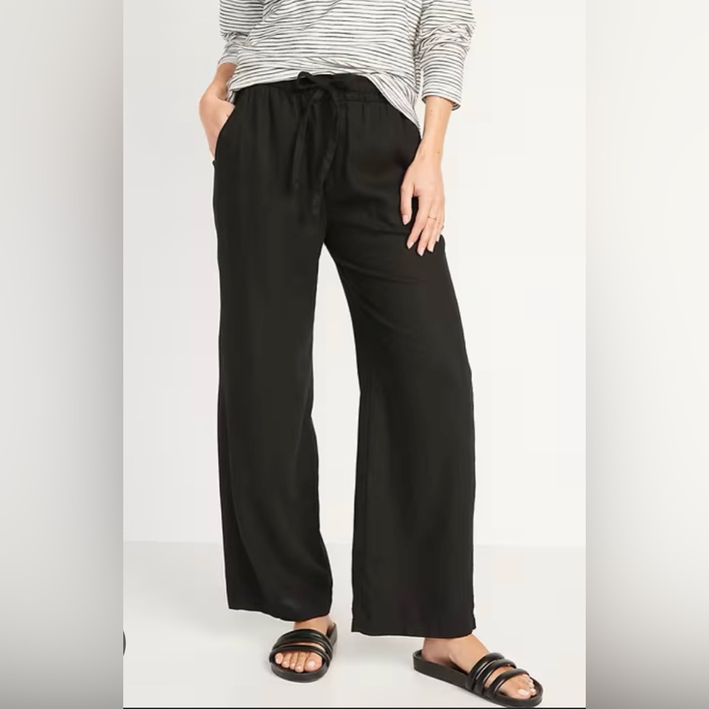 Old Navy Women's Black Wide-Leg linen Pants-NWOT